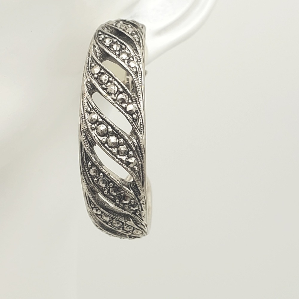 Avon Hoop Earrings Silver Tone Faux Marcasite Clip On Openwork Timeless Style 92 - Picture 5 of 7